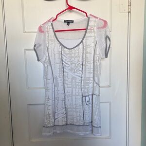 Picadilly Fashion White and Gray Short Sleeve Top Size M